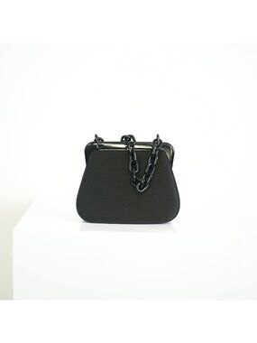 Prada Black Satin Plastic Chain Kiss Lock Shoulder Bag Vintage